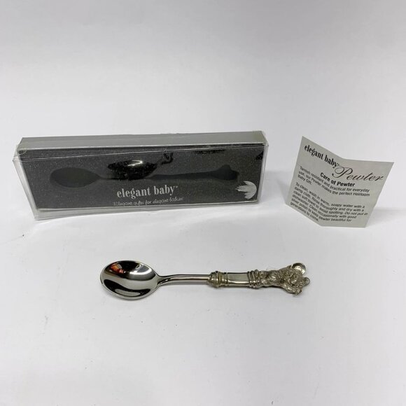 Vintage Elegant Baby Pewter Feeding Spoon Bear New - Picture 2 of 6